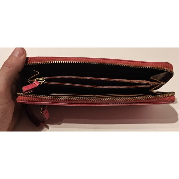 Fossil Wallet Pink Leather Medium zipper pocket - Picture 8 of 10